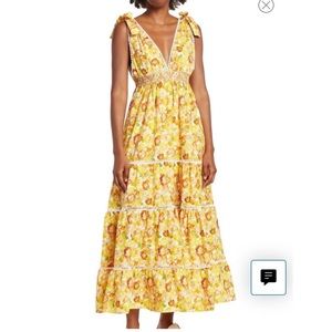 Mellloday Sunflower Yellow Playful Bows Maxi Dress partly lined XS